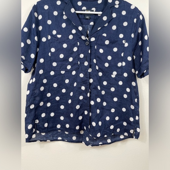 Anthropologie Maeve Women Buttondown Surf Linen Navy Dot Shirt Top Linen Sz XS - Picture 5 of 16
